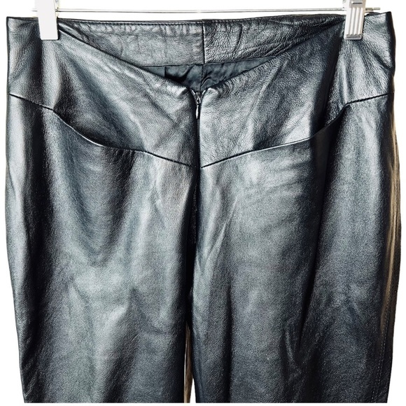 AOC Absence of Color Black Genuine Leather Pants Low Rise Flared Laser Cut 6 - Picture 3 of 15
